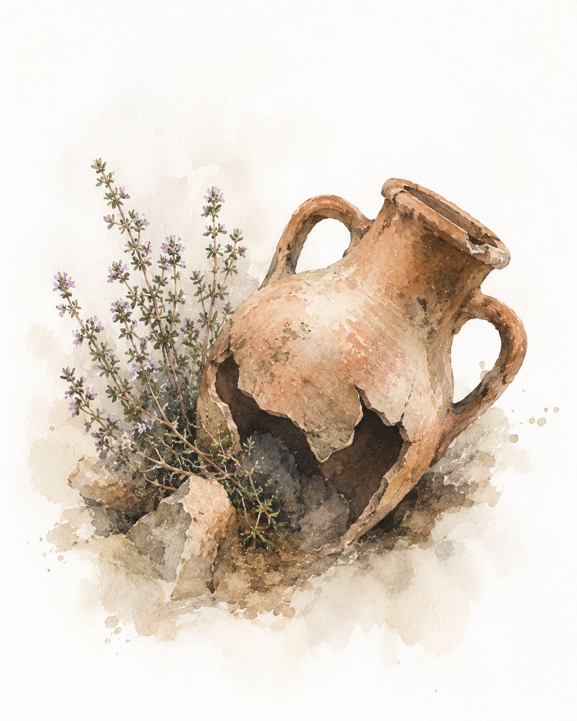 Broken Amphora Watercolor Print
